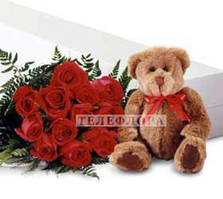 11 Long Stem Roses with a Bear