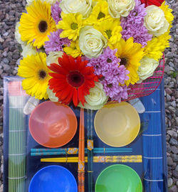 Bouquet of Flowers "Sunny Morning"+set of dishes