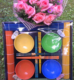 Bouquet of Flowers+set of dishes