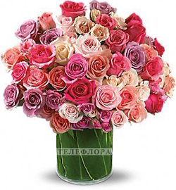 Round bouquet of 51 mixed color roses