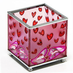 Candlestick "I love", colored glass, 8 cm