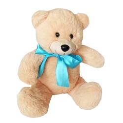 Soft toy teddy bear with bow, light brown